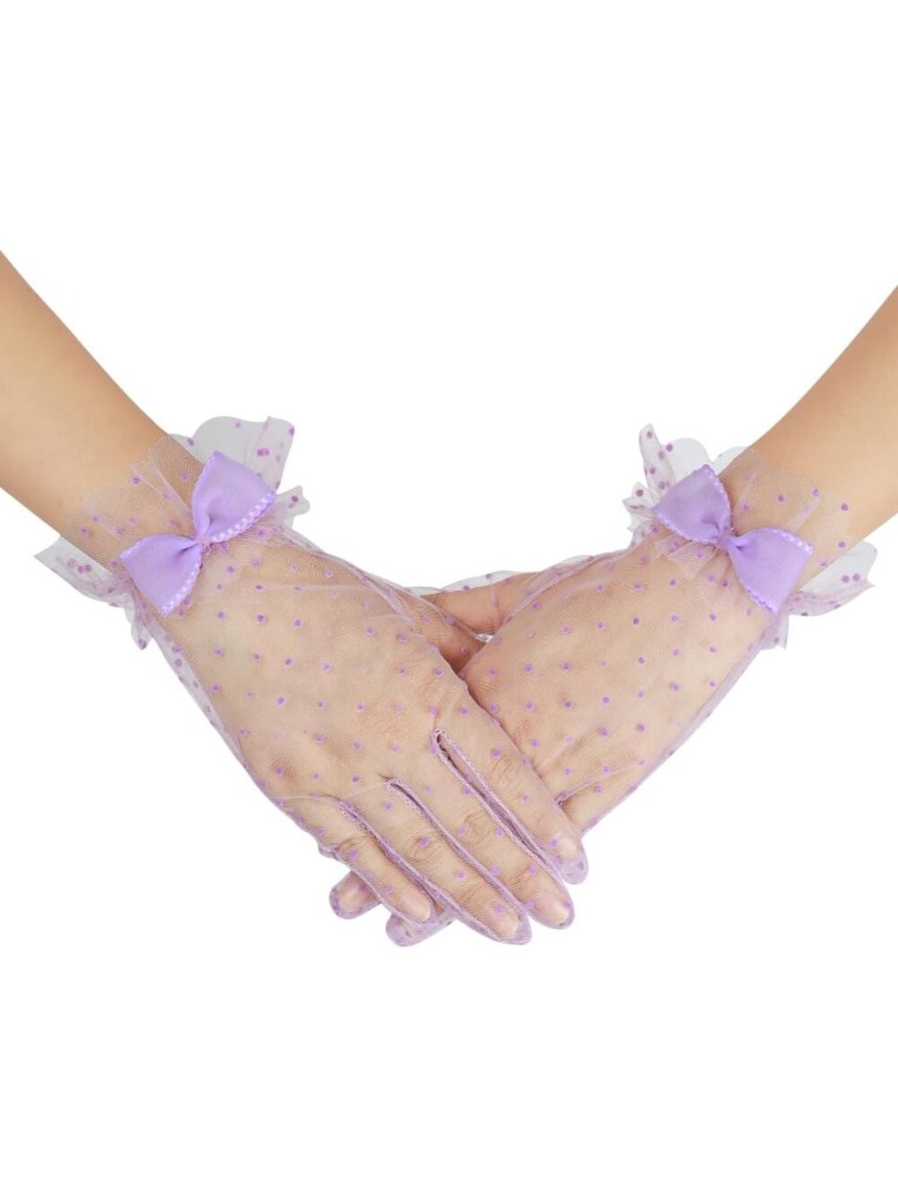 Women's Purple 1920s Cocktail Opera Wrist Length Tulle Short Sheer Mesh Gloves